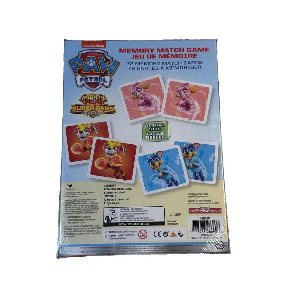 Nickelodeon Paw Patrol Super Mighty Paws Memory Match Game 72 Cards